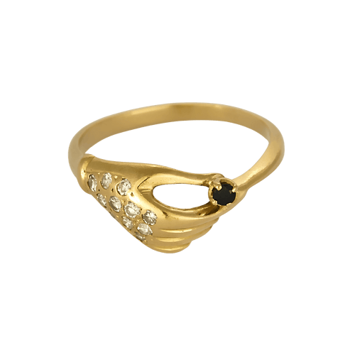 54 Bague en or jaune à motif de main stylisée, saphir et diamants : 0,10 carat 58 Facettes DV34342-3
