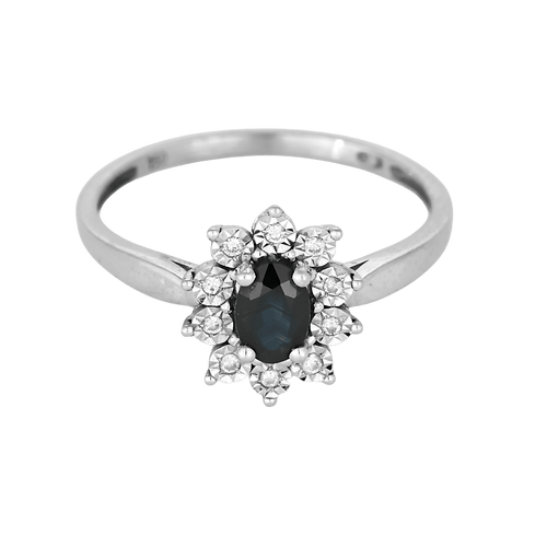 58 Bague marguerite en or blanc, saphir : 0,45 carat et diamants : 0,10 carat 58 Facettes DV33966-1