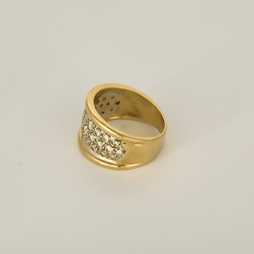 Bague bandeau en or jaune et or gris, pavage diamants 58 Facettes DV26327-12-51-2