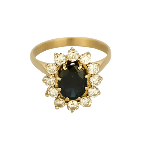 Bague marguerite en or jaune, diamants et saphir