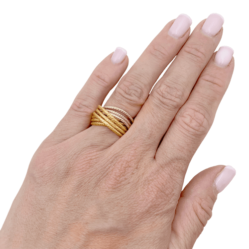 Bague 49 Bague multi-joncs torsadés en trois ors 750 58 Facettes 34691