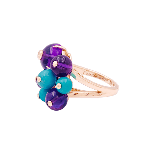 Bague 53 Cartier Délices de Goa - Bague en or rose avec diamant, turquoises et améthystes 58 Facettes 34811