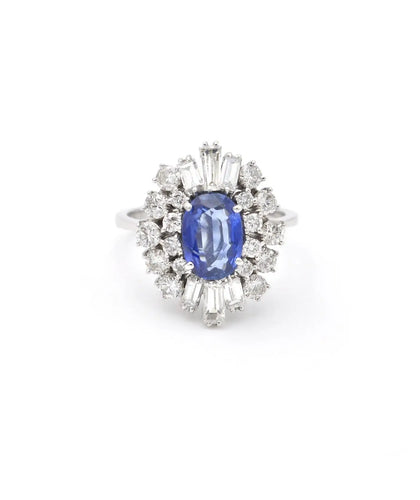 Bague 57 Bague en or blanc 18 carats avec saphir de Ceylan 1,7 ct et diamants 58 Facettes 14170