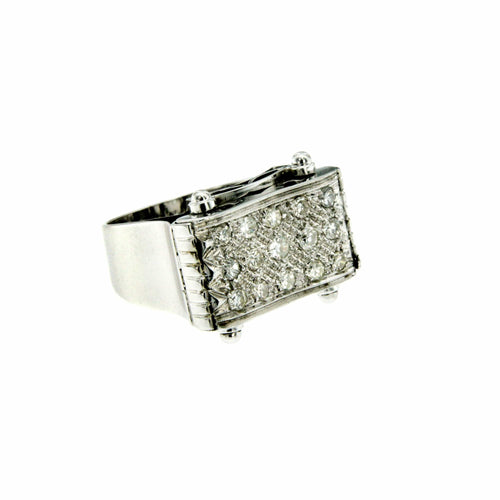 Bague 58 Bague cocktail rétro en or blanc 18 carats et diamants 58 Facettes an01