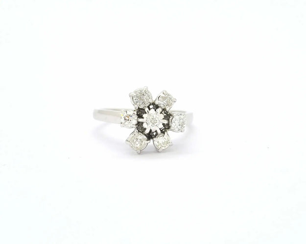 Bague Bague en or blanc sertie de diamants taille ancienne européenne de 0,50 ct 58 Facettes 9767
