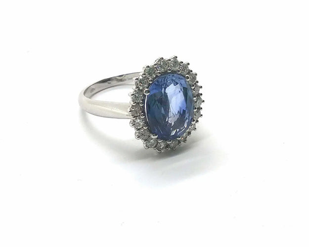 Bague 53 Bague en or blanc 18 ct avec saphir de Ceylan 4 ct et diamants 58 Facettes 6496