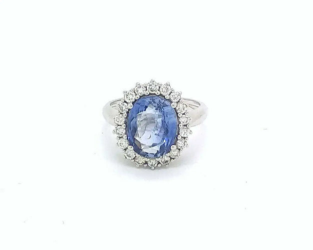 Bague 53 Bague en or blanc 18 ct avec saphir de Ceylan 4 ct et diamants 58 Facettes 6496