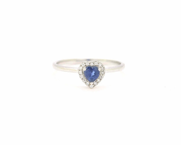 Bague Bague en or blanc 18 carats avec saphir cœur 0,32 ct et diamants 58 Facettes 12021