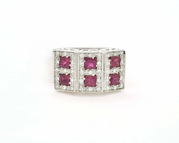 Bague Bague bandeau en or blanc 18 kt avec rubis et diamants 58 Facettes 10833