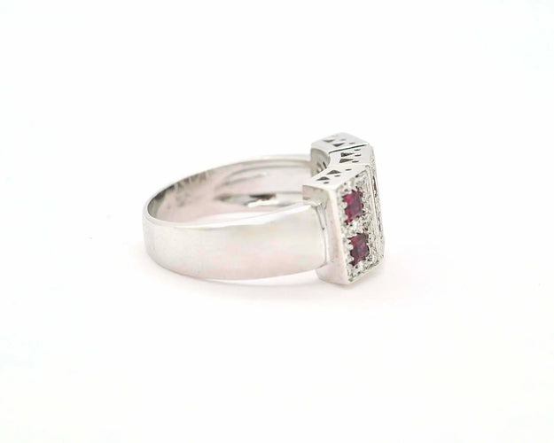 Bague Bague bandeau en or blanc 18 kt avec rubis et diamants 58 Facettes 10833
