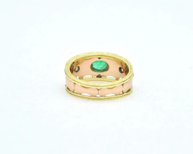 Bague Bague en or jaune et rose avec émeraude cabochon 1 ct et diamants 58 Facettes 8115