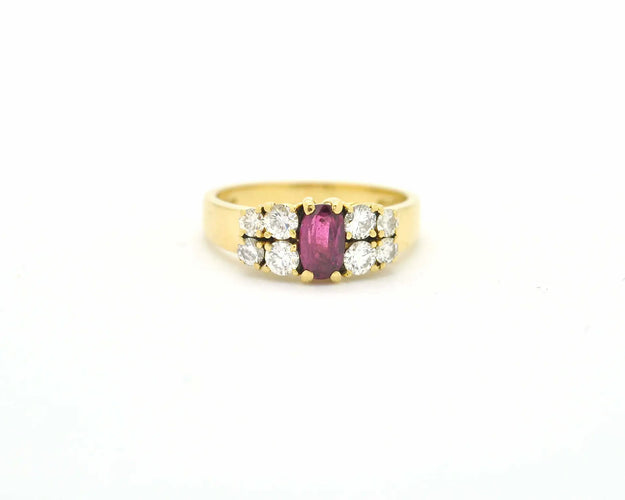 Bague Bague en or jaune 18 carats avec rubis 0,60 ct et diamants 0,50 ct 58 Facettes 9670