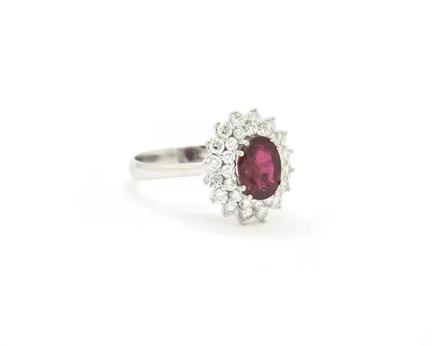 Bague 54 Bague en or blanc 18 ct avec rubis du Mozambique et diamants 58 Facettes 10705