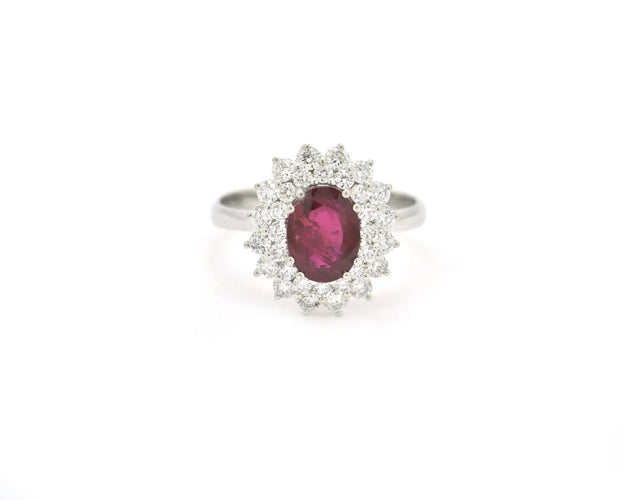 Bague 54 Bague en or blanc 18 ct avec rubis du Mozambique et diamants 58 Facettes 10705