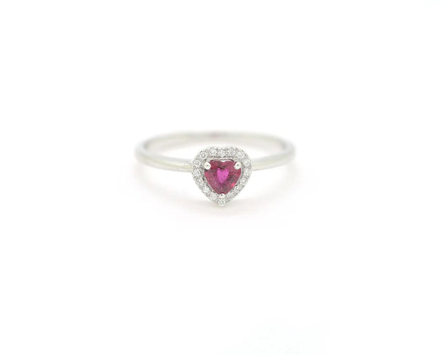 Bague Bague en or blanc 18 ct avec rubis cœur 0,25 ct et diamants 58 Facettes 12025