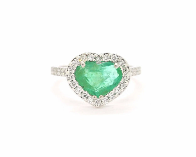 Bague 53 Bague en or blanc 18 carats avec émeraude 2,07 ct et diamants 58 Facettes 12054