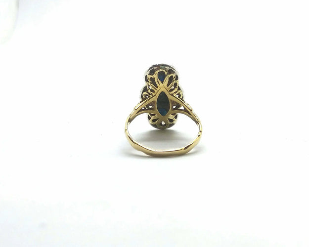 Bague Bague en or jaune 18 ct et argent avec perle, saphirs et diamants 58 Facettes 6491
