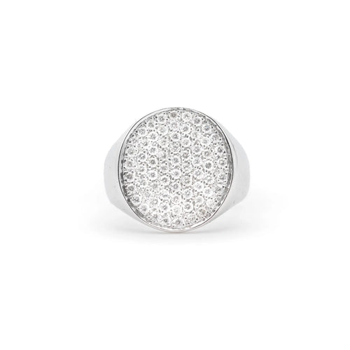 Bague Bague chevalière pavée de diamants en or blanc 18 kt 58 Facettes 7242
