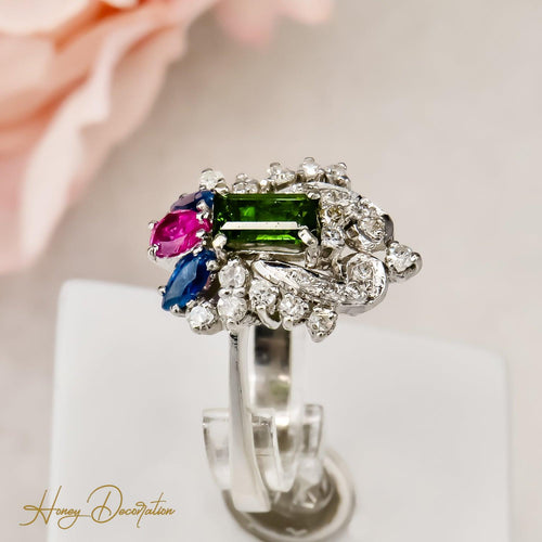 Bague 53 Bague Art nouveau en or blanc 585 avec diamants et saphirs 58 Facettes 2516