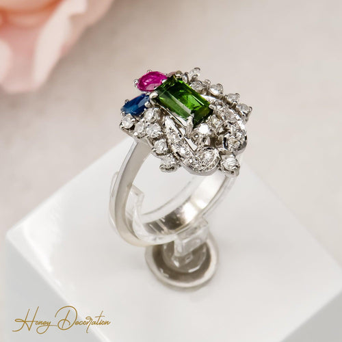 Bague 53 Bague Art nouveau en or blanc 585 avec diamants et saphirs 58 Facettes 2516