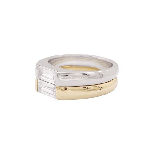 Bague 48 Bague deux ors 750 sertie de diamants taille baguette 58 Facettes 34457