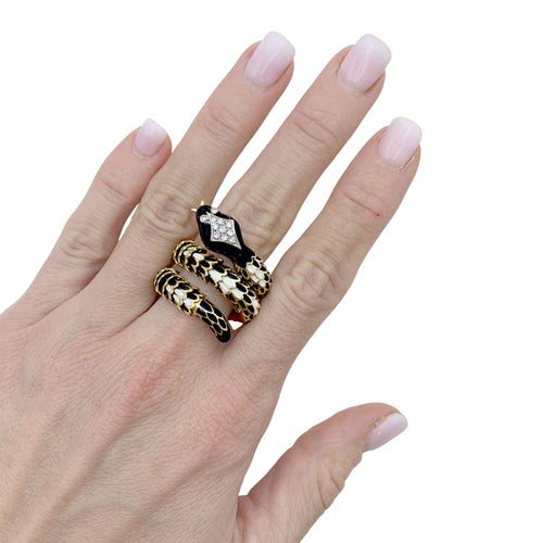 Bague 56 Bague serpent vintage en or jaune, émail et diamants 58 Facettes 35134