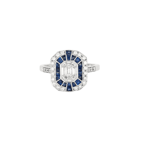 Bague 53.5 Bague rectangulaire diamants saphirs calibrés 58 Facettes