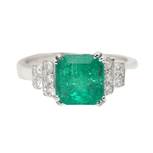 Bague 50 Bague en or blanc, émeraude de Colombie et diamants 58 Facettes 32633