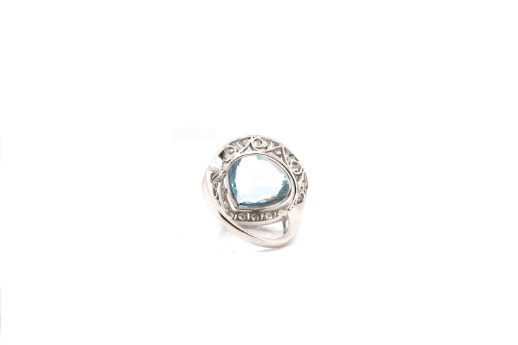 Bague 52 Bague en platine avec aigue-marine et diamants 58 Facettes 24749