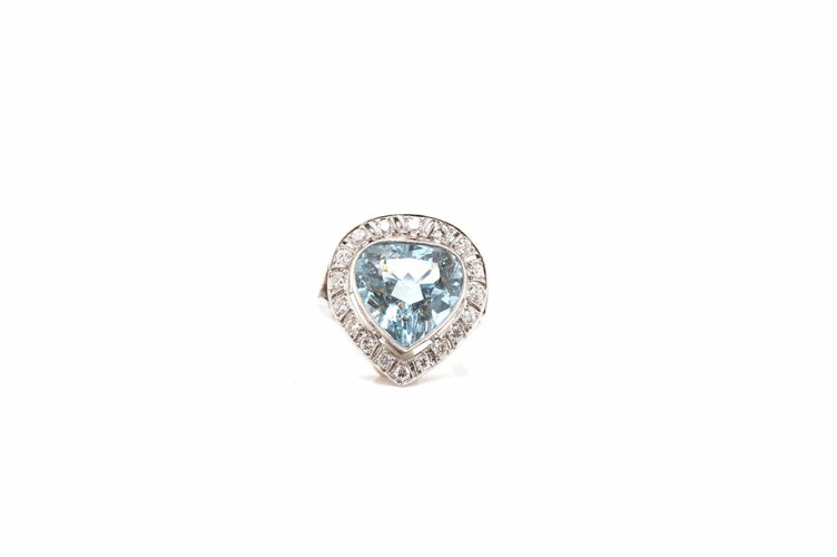 Bague 52 Bague en platine avec aigue-marine et diamants 58 Facettes 24749