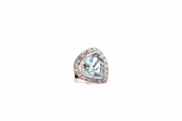 Bague 52 Bague en platine avec aigue-marine et diamants 58 Facettes 24749