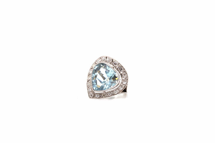 Bague 52 Bague en platine avec aigue-marine et diamants 58 Facettes 24749