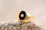 Bague 51.5 Bague chevalière jonc en or jaune 18 carats et onyx, diamant 58 Facettes 3869