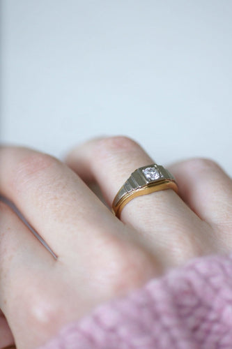 Bague 54 Bague Art Déco escalier en or jaune et blanc et diamant 58 Facettes