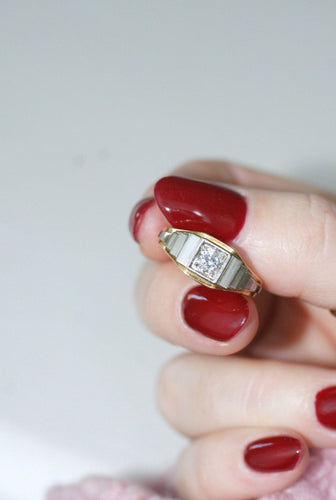 Bague 54 Bague Art Déco escalier en or jaune et blanc et diamant 58 Facettes