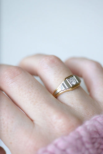 Bague 54 Bague Art Déco escalier en or jaune et blanc et diamant 58 Facettes