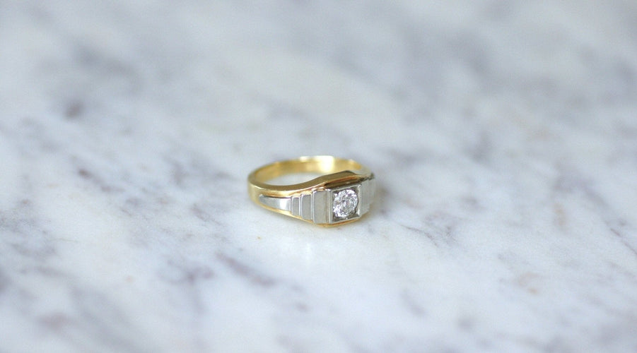 Bague 54 Bague Art Déco escalier en or jaune et blanc et diamant 58 Facettes