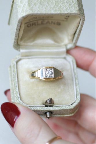 Bague 54 Bague Art Déco escalier en or jaune et blanc et diamant 58 Facettes