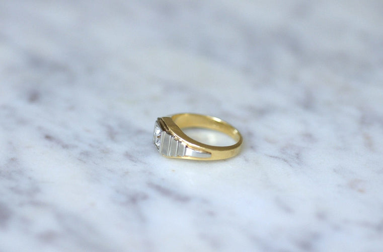 Bague 54 Bague Art Déco escalier en or jaune et blanc et diamant 58 Facettes