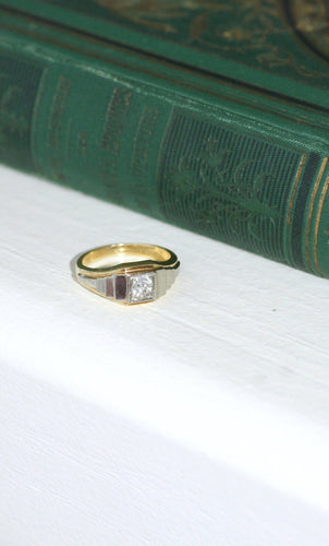 Bague 54 Bague Art Déco escalier en or jaune et blanc et diamant 58 Facettes