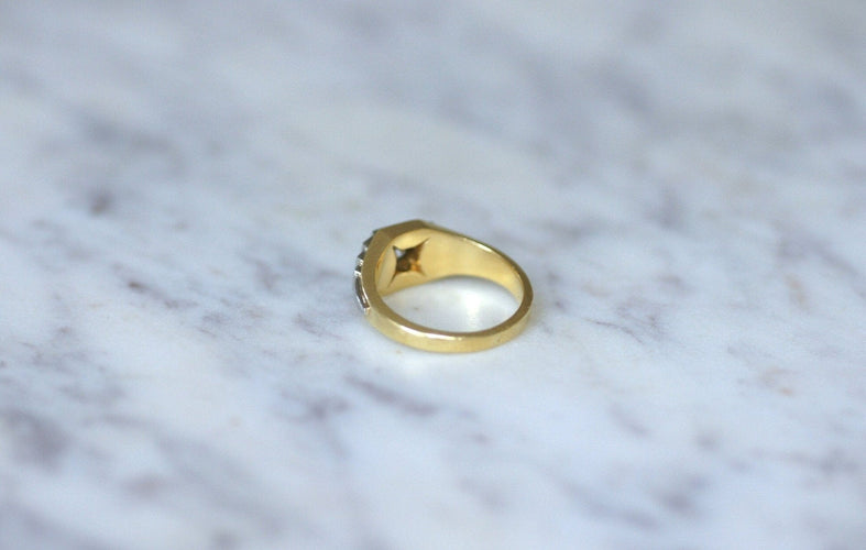 Bague 54 Bague Art Déco escalier en or jaune et blanc et diamant 58 Facettes