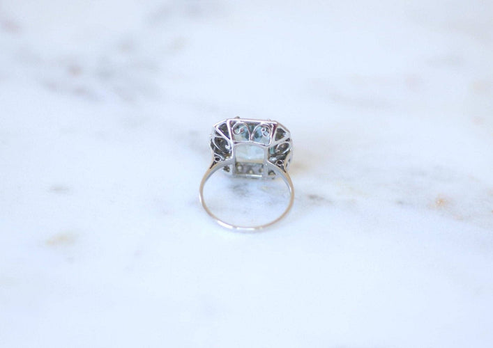 Bague 58 Bague Art Déco octogonale en or blanc 18k, aigue-marine et diamants 58 Facettes