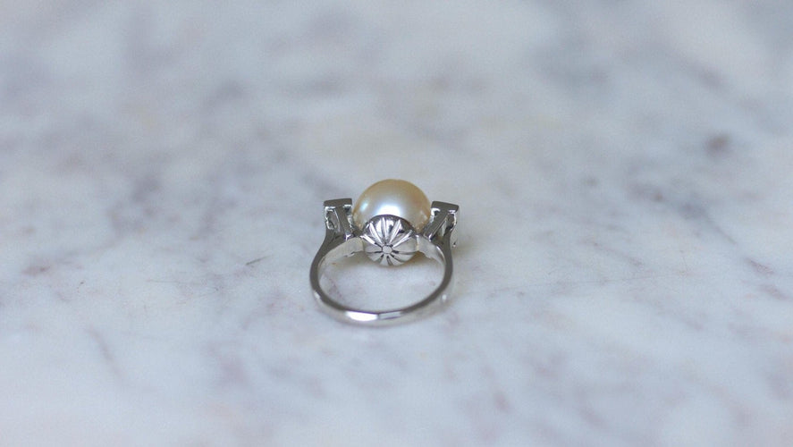 Bague 47.5 Bague Art Déco perle de culture en platine et diamants baguette 58 Facettes