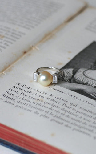 Bague 47.5 Bague Art Déco perle de culture en platine et diamants baguette 58 Facettes