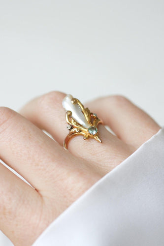 Bague 53 Bague Art Nouveau perle baroque en or jaune et rose et diamants 58 Facettes