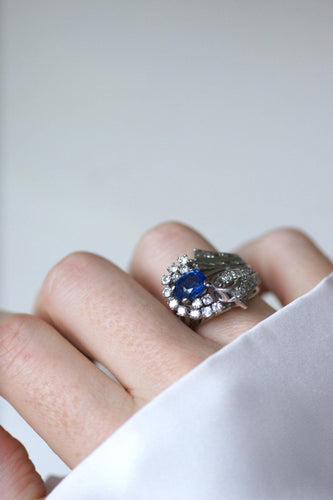 Bague 53.5 Bague cocktail en argent et palladium, saphir de Ceylan et diamants 58 Facettes