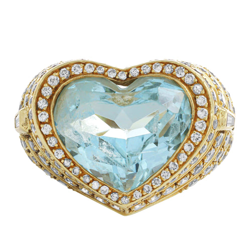 Bague 53 Bague cœur en or jaune 750 avec topaze bleue et diamants 58 Facettes OC-61H00025