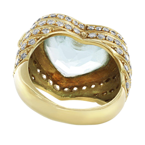 Bague 53 Bague cœur en or jaune 750 avec topaze bleue et diamants 58 Facettes OC-61H00025