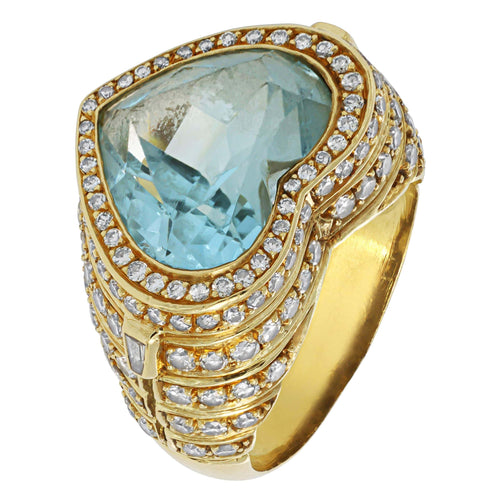 Bague 53 Bague cœur en or jaune 750 avec topaze bleue et diamants 58 Facettes OC-61H00025