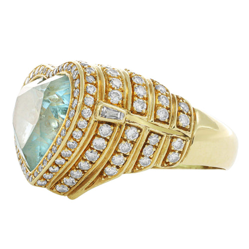 Bague 53 Bague cœur en or jaune 750 avec topaze bleue et diamants 58 Facettes OC-61H00025
